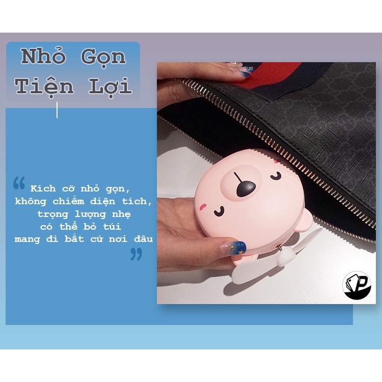 Quạt Tích Điện cầm tay Mini siêu dễ thương - Tích hợp Đèn LED + Gương trang điểm đa năng siêu tiện lợi | BigBuy360 - bigbuy360.vn