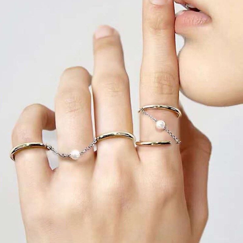 Bộ 2 Nhẫn Titan Nối Dây Đeo Nhiều Kiểu Titan Ko Đen TT 3872 - màu vàng free size