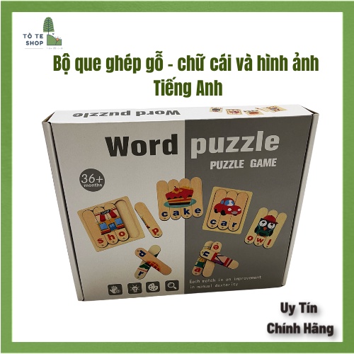Xếp hình gỗ 3D Word Puzzle - Que Ghép gỗ có hình ảnh và chữ tiếng Anh kèm sách hướng dẫn, đồ chơi ghép hình gỗ 2 mặt Mon