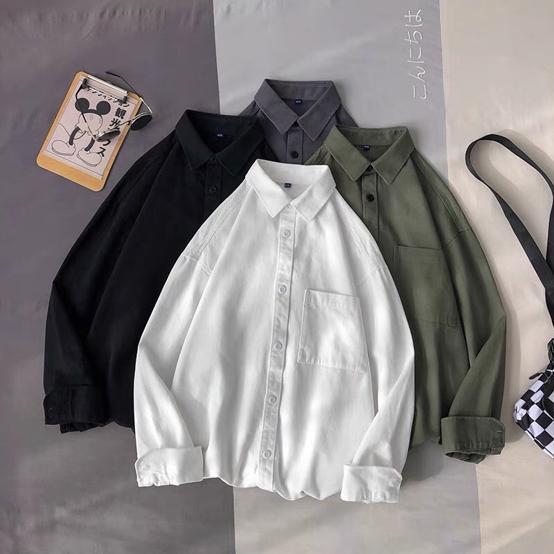 Áo Sơ Mi Nam Nữ Phong Cách Hàn Quốc - Chất Liệu Kaki Cao Cấp
