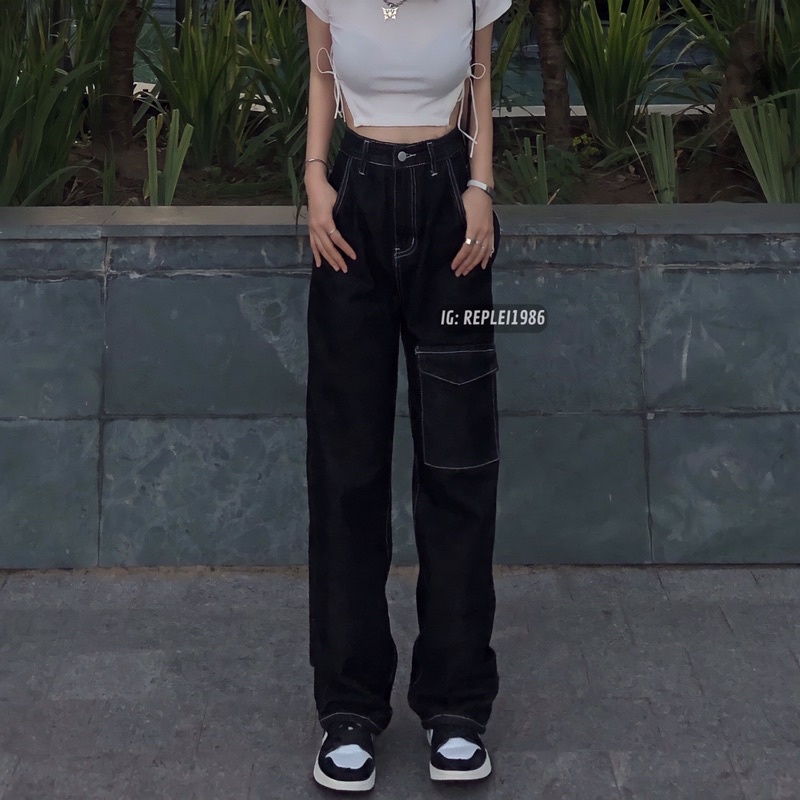 [ẢNH THẬT ĐỘC QUYỀN REPLEI1986] Quần jeans suông đen 230 | BigBuy360 - bigbuy360.vn