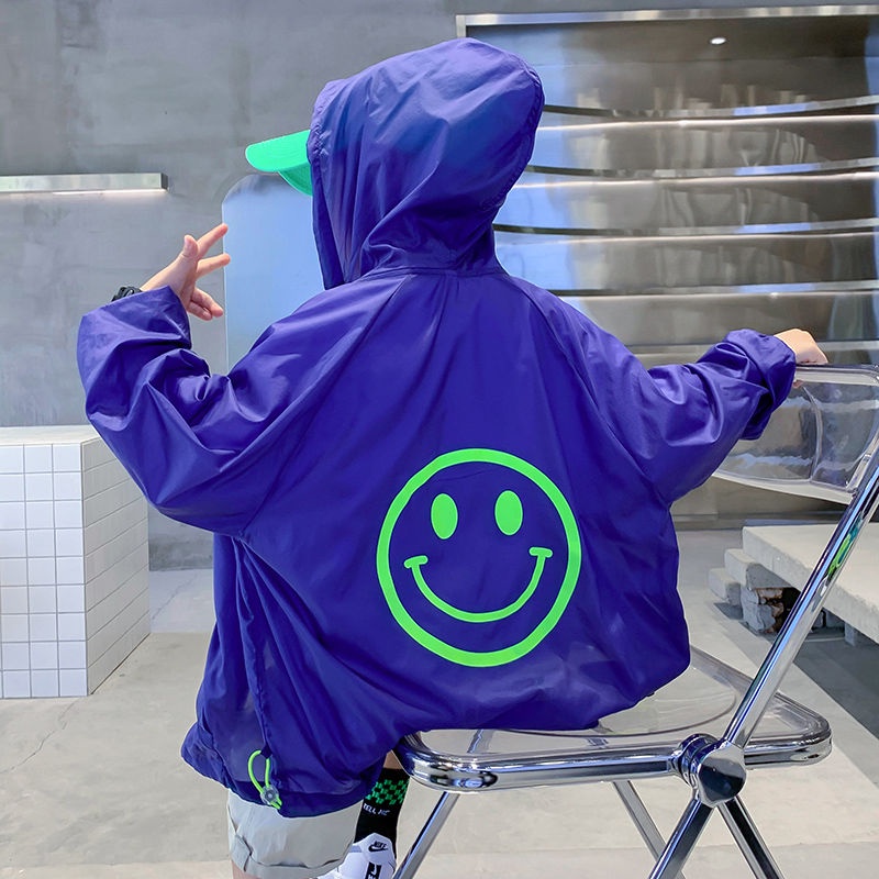Áo Khoác Chống Nắng Bằng Lụa Lạnh Siêu Mỏng Thoáng Khí Họa Tiết Hoạt Hình Có Mũ Trùm Cho Bé Trai