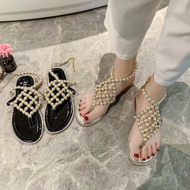 G42 Sandal nữ xăng đan đế bệt xỏ ngón đính ngọc sang chảnh t thời trang phong cách