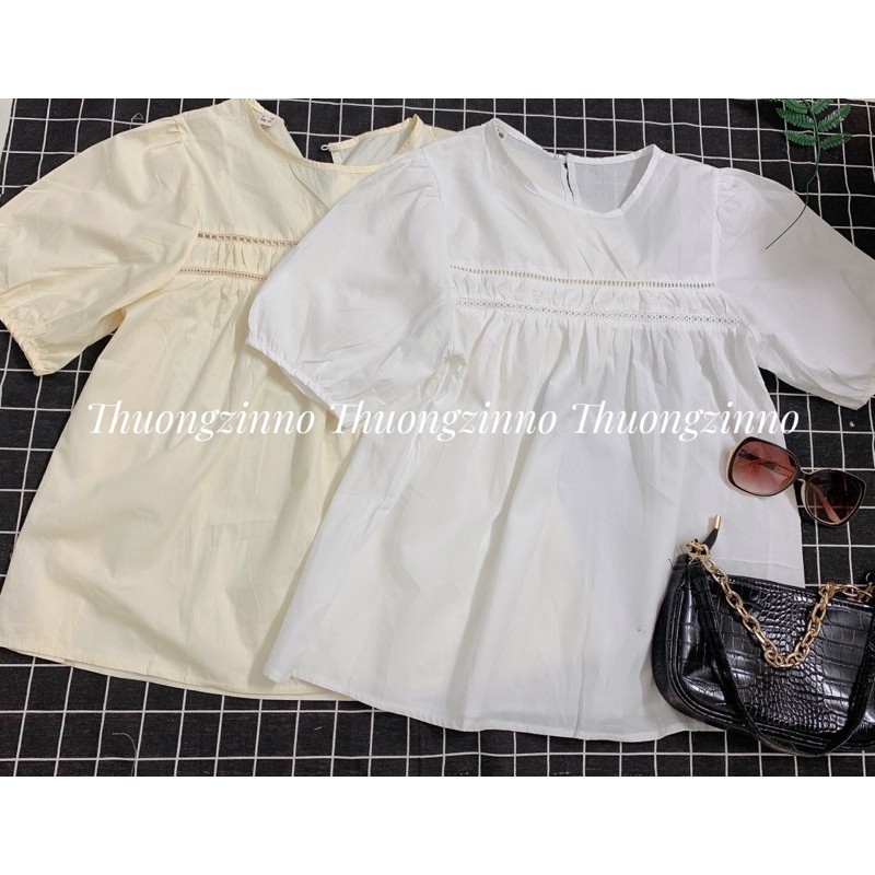 [ẢNH THẬT/VIDEO]ÁO SOMI BABYDOLL CỘC TAY THIẾT KẾ VIỀN REN NGANG TIỂU THƯ ÁO SƠ MI QUẢNG CHÂU