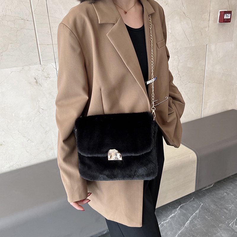 Túi Đeo Chéo Hình Vuông Cỡ Nhỏ Phủ Lông Thời Trang Sang Trọng Cho Nữ