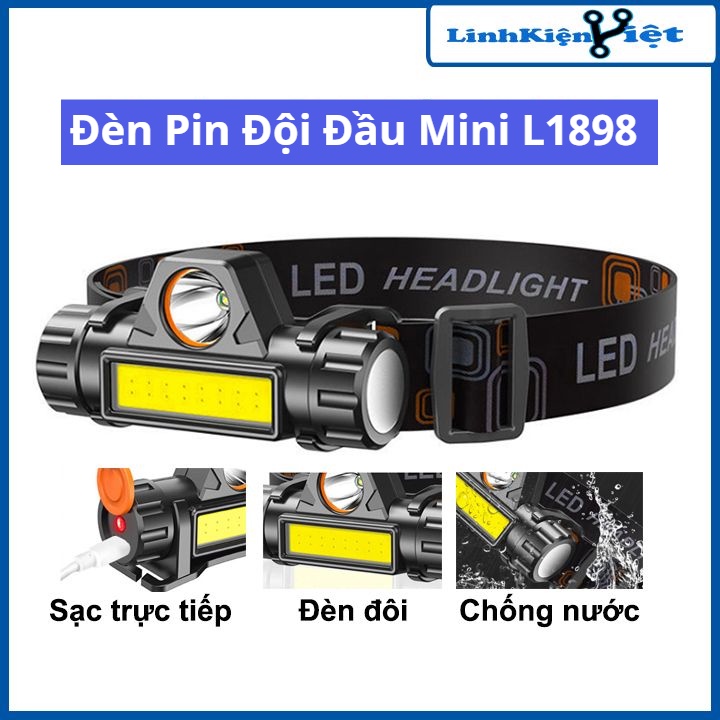 Đèn pin đội đầu mini L1898 siêu sáng 3 chức năng chống nước