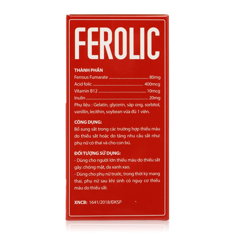 Thực phẩm chức năng FEROLIC Bổ Sung Sắt, Acid folic, Vitamin B12 Cho Người Thiếu Máu