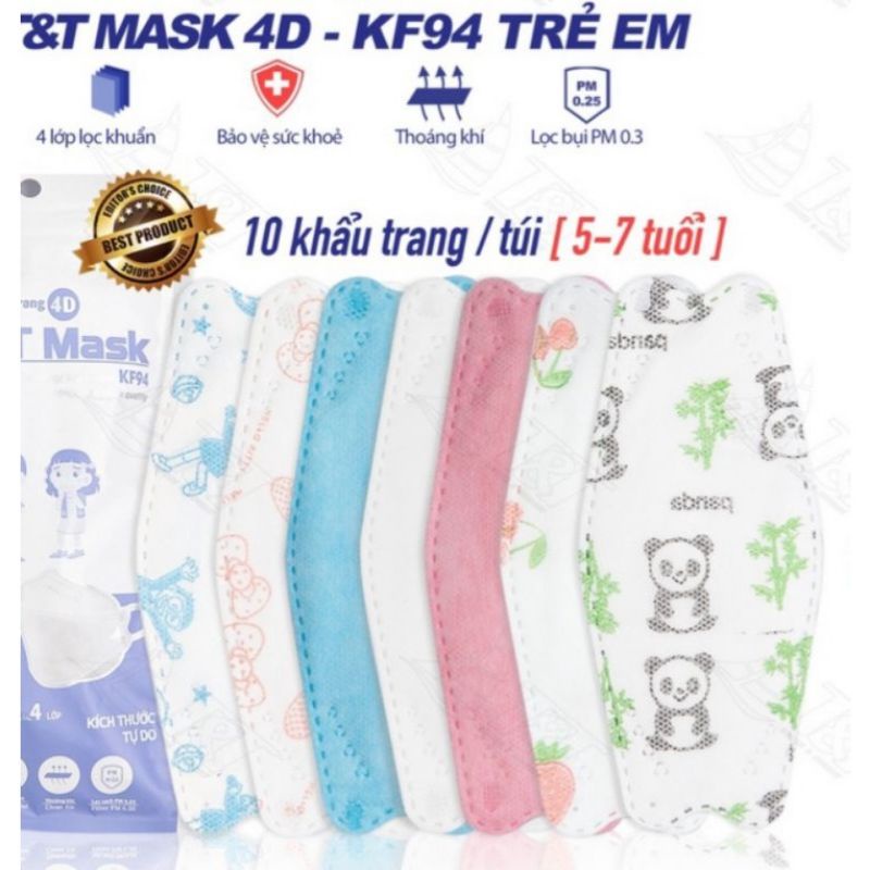 Khẩu Trang Trẻ Em Kf94 Chống Bụi, Kháng Khuẩn, Khẩu Trang Cho Bé Size 1-8 Tuổi