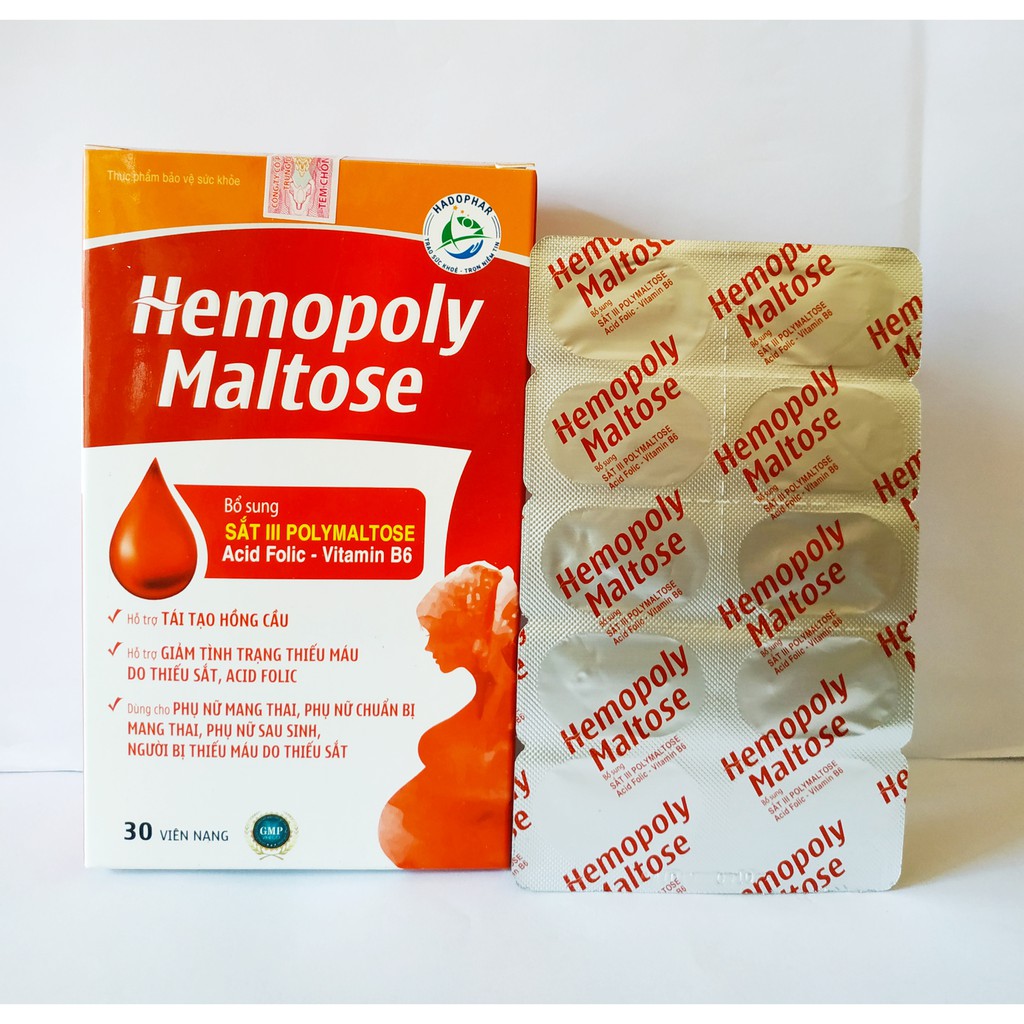 VIÊN UỐNG BỔ MÁU HEMOPOLY MALTOSE – GIÚP BỔ SUNG SẮT III POLYMALTOSE, ACID FOLIC, KHÔNG NÓNG KHÔNG TÁO BÓN – HỘP 30 VIÊN