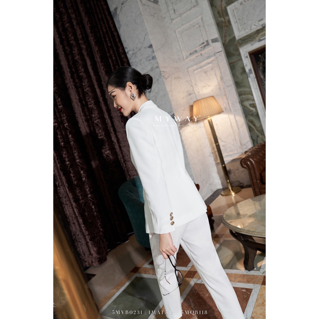 Áo Vest Blazer Trắng Nữ MY WAY Chiết Eo Sang Trọng 5MVB0231
