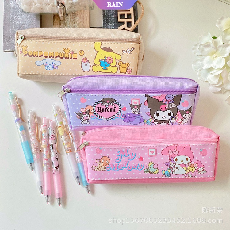SANRIO Túi Đựng Bút Hai Ngăn Họa Tiết Melody Melody/Mèo Hello Kitty/Caracon Dễ Thương Cho Bé