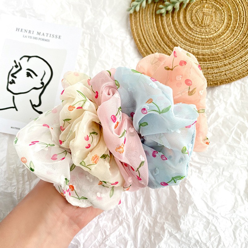 Chun buộc tóc scrunchies hình quả cherry đỏ HA368