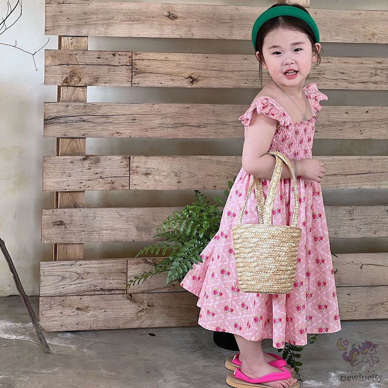 Đầm Công Chúa Tay Cánh Tiên In Hoa Đáng Yêu Thời Trang Mùa Hè Hàn Quốc Dành Cho Bé Gái