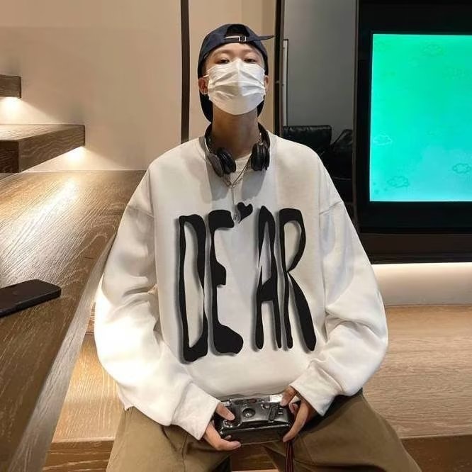 Áo Sweater Tay Dài Cổ Tròn Dáng Rộng In Chữ Graffiti Phong Cách Nhật Bản Thời Trang Cho Nam Size M-3XL