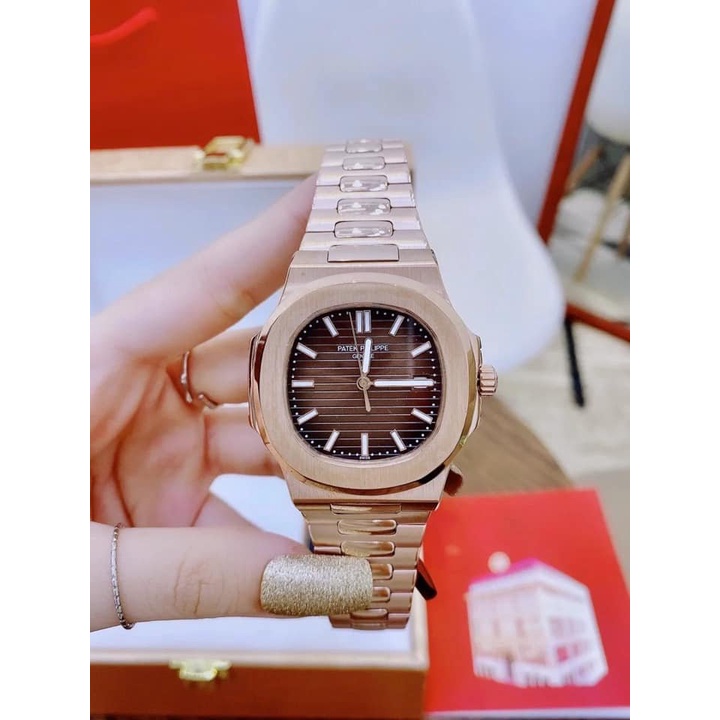 Đồng hồ Nam Ptk vuông 3kim 1 lịch máy nhật chạy cơ Automatic size 40mm vỏ vàng hồng nhiều màu dây kim loại