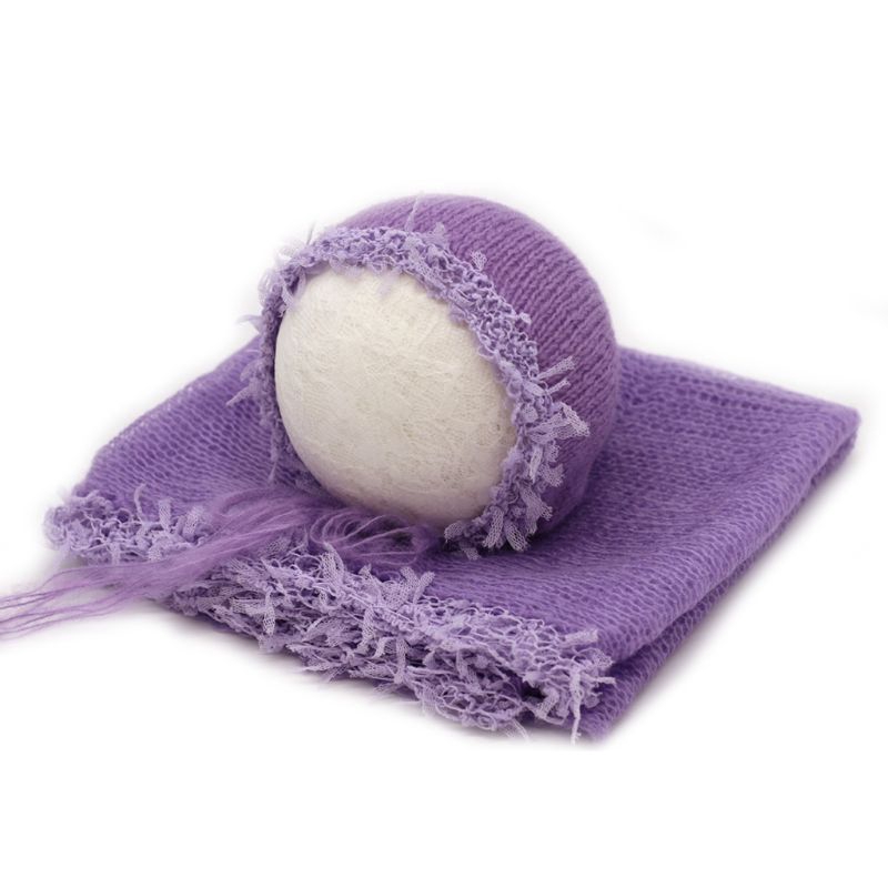 Set khăn quấn + mũ co giãn dùng làm đạo cụ chụp ảnh dễ thương cho bé