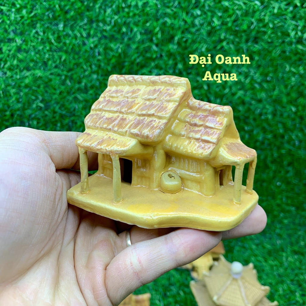 Mô hình nhà trang trí tiểu cảnh, bể cá, chậu cây, hòn non bộ, sân vườn