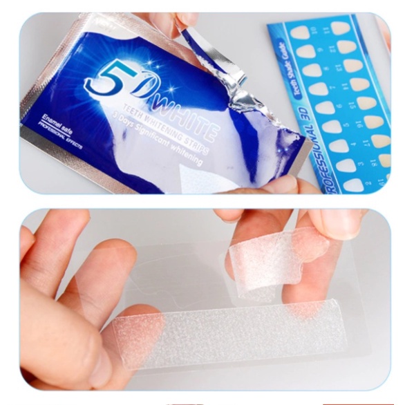 Miếng Dán Làm Rrắng Răng, Miếng Dán Làm trắng răng an toàn, dễ sử dụng, Gel trắng 5D ,7 miếng