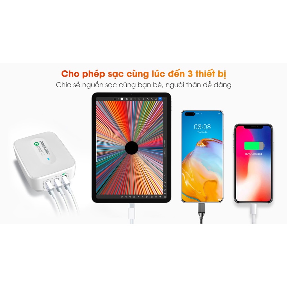 Củ Sạc Nhanh 3 Cổng USB Prolink PTC32501