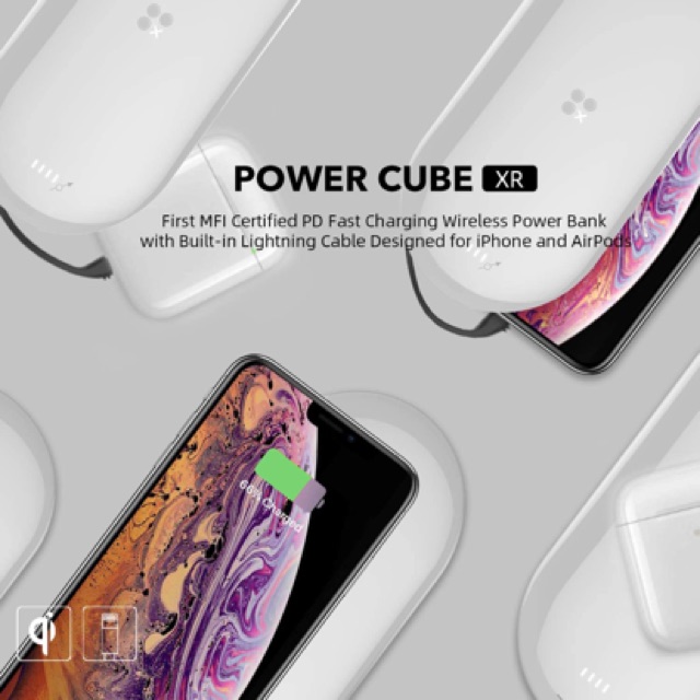 Pin sạc dự phòng KIÊM Sạc Nhanh không dây MIPOW POWER CUBE X3 10000mAh tích hợp cáp C ra Lightning MFi PD 18W