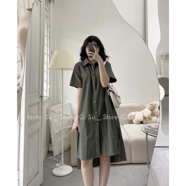 Váy sơ mi vạt vuông đuôi tôm phong cách Hàn Quốc (hàng sẵn) | BigBuy360 - bigbuy360.vn