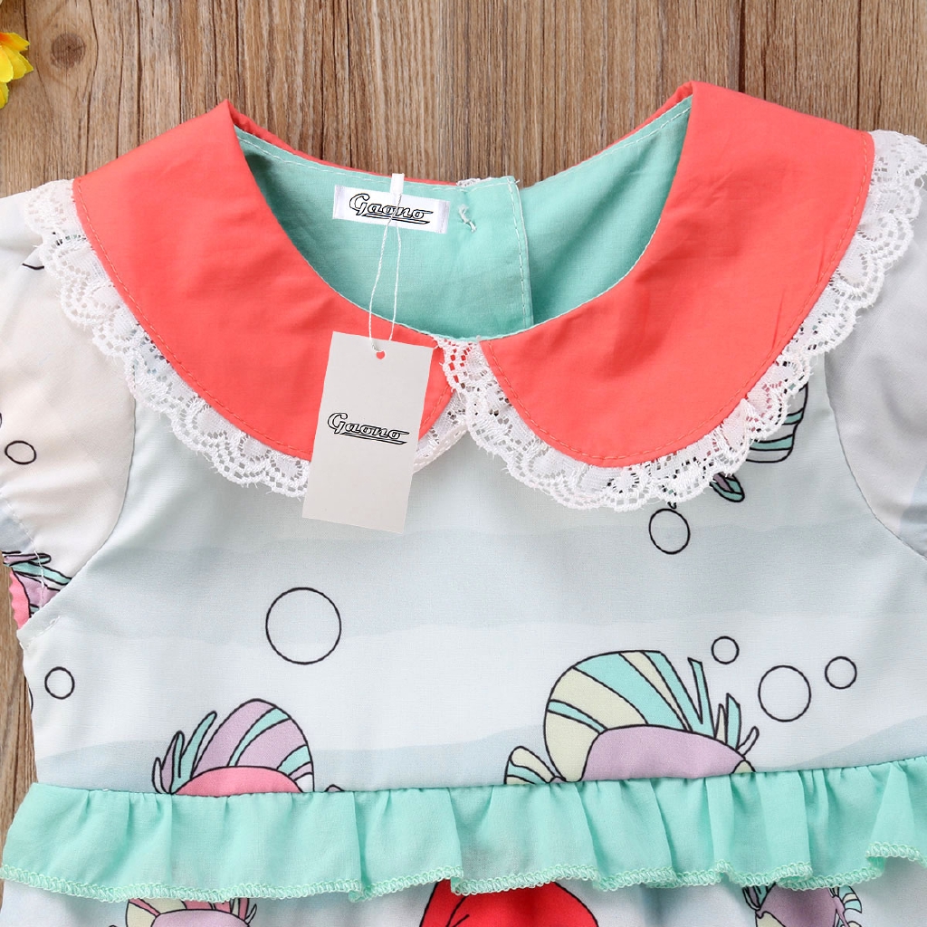 Bộ jumpsuit ngắn in hình nàng tiên cá cho bé gái