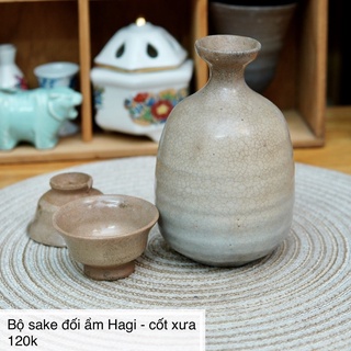 Bộ sake đối ẩm gốm mộc xưa - gốm sứ nhật bản