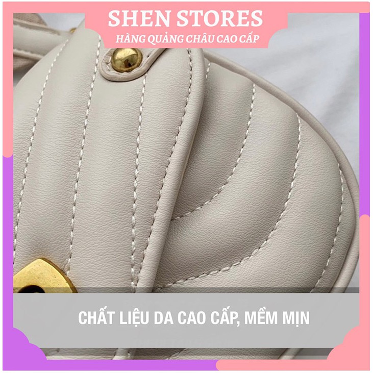 Túi xách nữ trần chỉ nắp V, túi đeo chéo da mềm cao cấp đi chơi, đi làm công sở  - SHEN STORE T0416