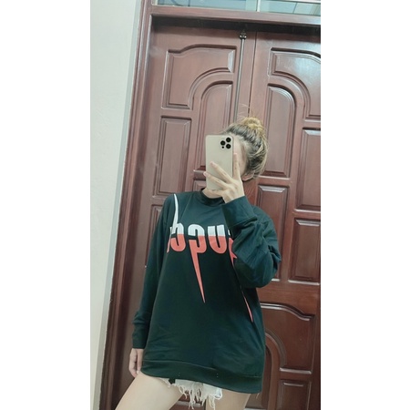 Áo nỉ dài tay gu chì xanh đỏ xanh thật