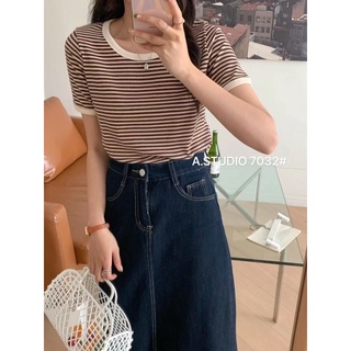 Áo Pull Kẻ Tăm Sợi Dệt Form Vừa Dáng Basic