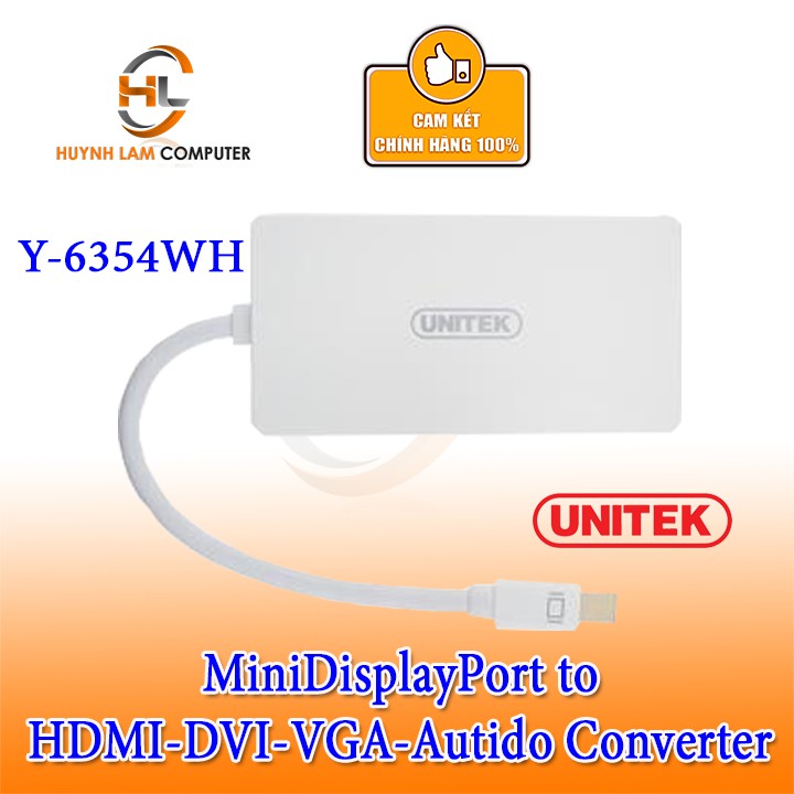 Đầu chuyển Mini DisplayPort sang HDMI DVI VGA Audio Unitek Y6354WH - Hàng chính hãng