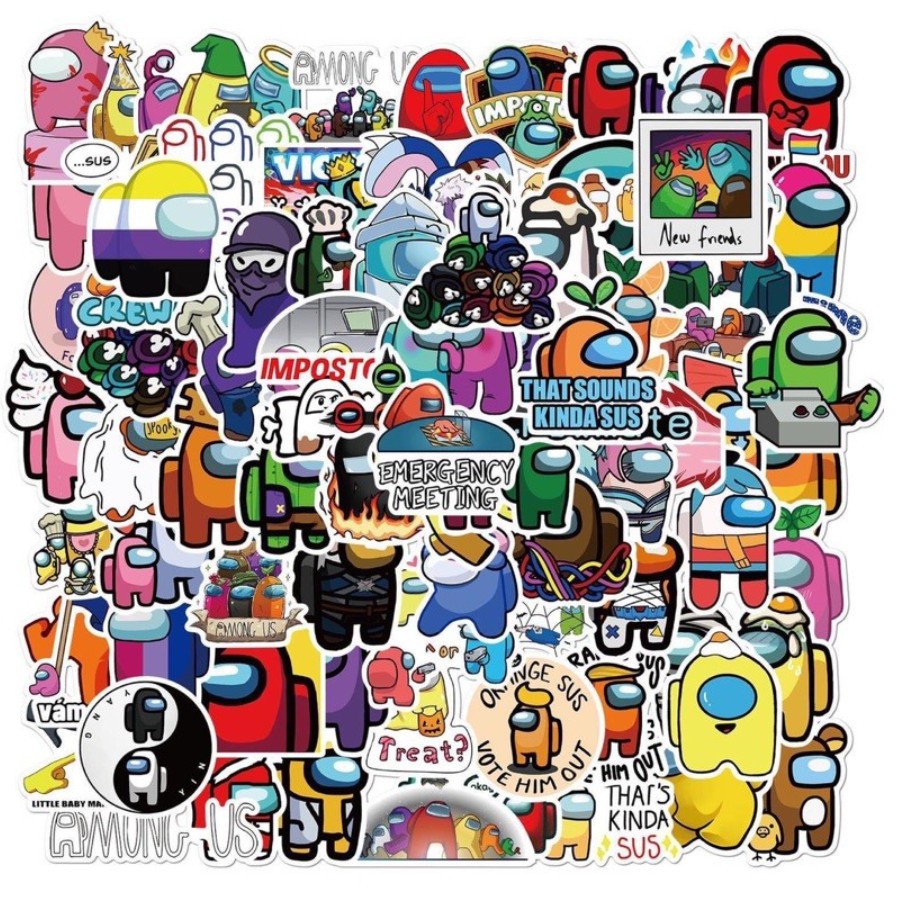 Set Bộ 50 sticker Hot Trend graffiti hình game Among Us  dùng để trang trí điện thoại di động/ván trượt/vali