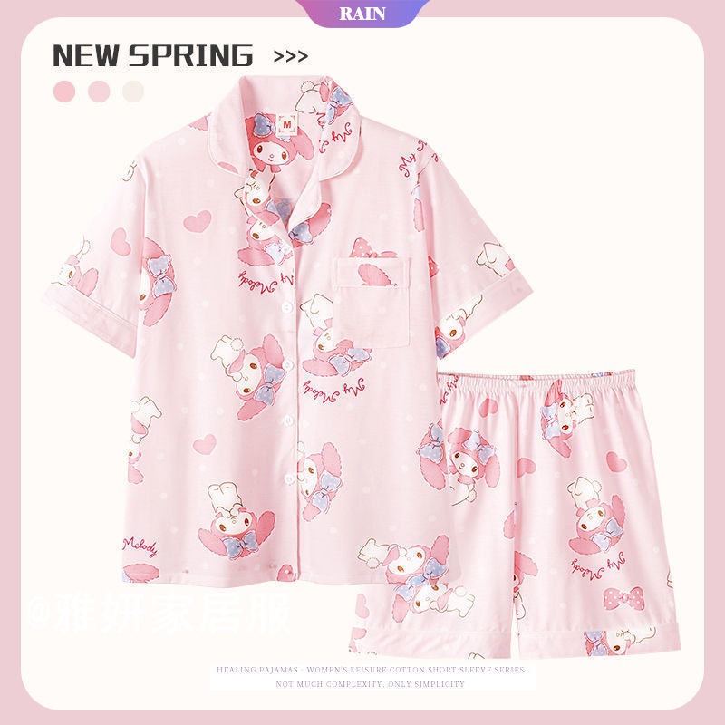 SANRIO Bộ Đồ Ngủ Tay Ngắn Dáng Rộng In Họa Tiết Hoạt Hình Dễ Thương Cho Nữ