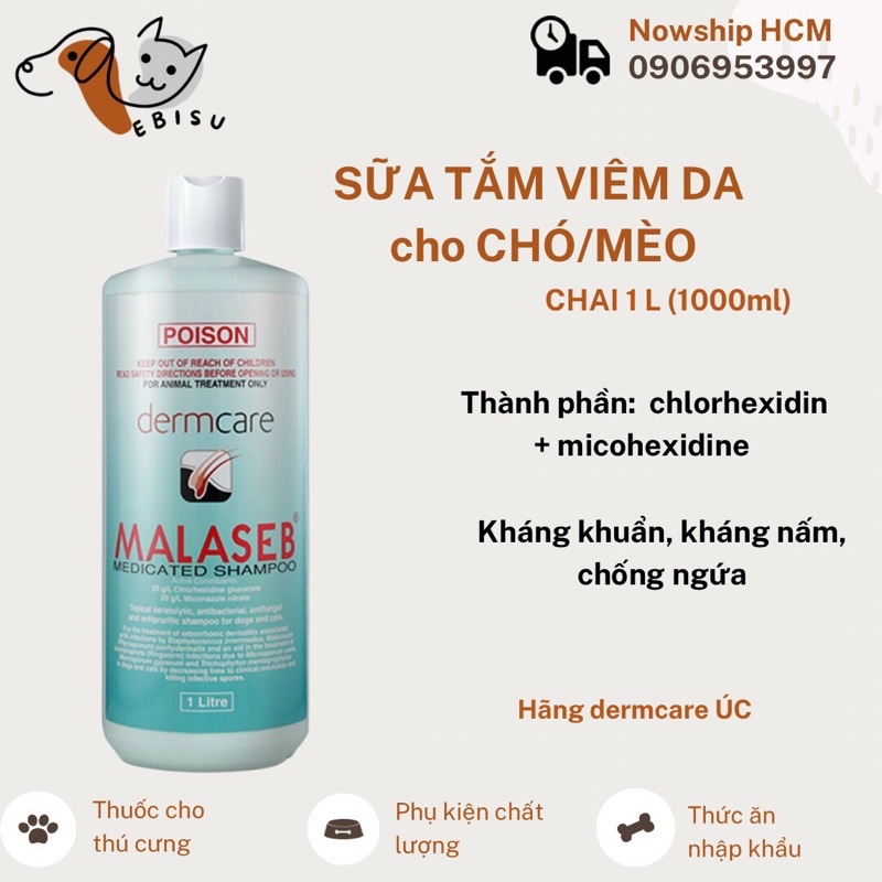 MALASEB 1L  Sữa tắm nấm, viêm da cho chó mèo