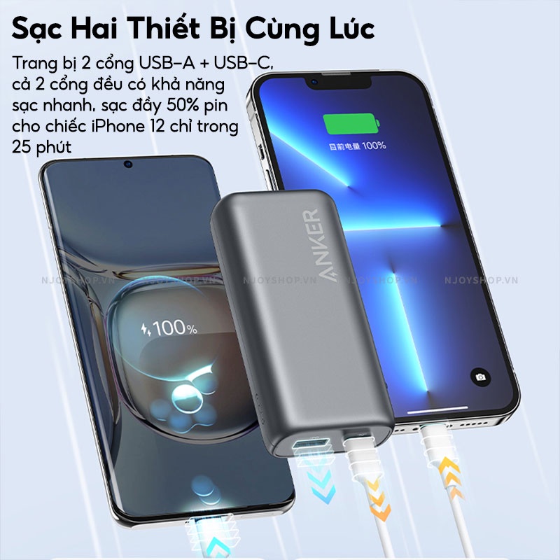 Pin Dự Phòng Mini 10000mAh Siêu Nhỏ Gọn Tiện Lợi ANKER Powercore PD Redux A-9514 Sạc Nhanh 22.5W + IQ 3.0 Njoyshop