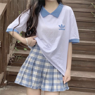 ADIDAS Áo polo Tay Ngắn Màu Trắng Đen Chất Liệu Cotton Cho Nữ