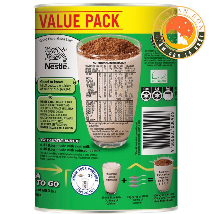 Sữa bột Milo Nestle 1kg giúp bé Phát triển chiều cao, tràn đầy năng lượng- hàng chính hãng nội địa Úc