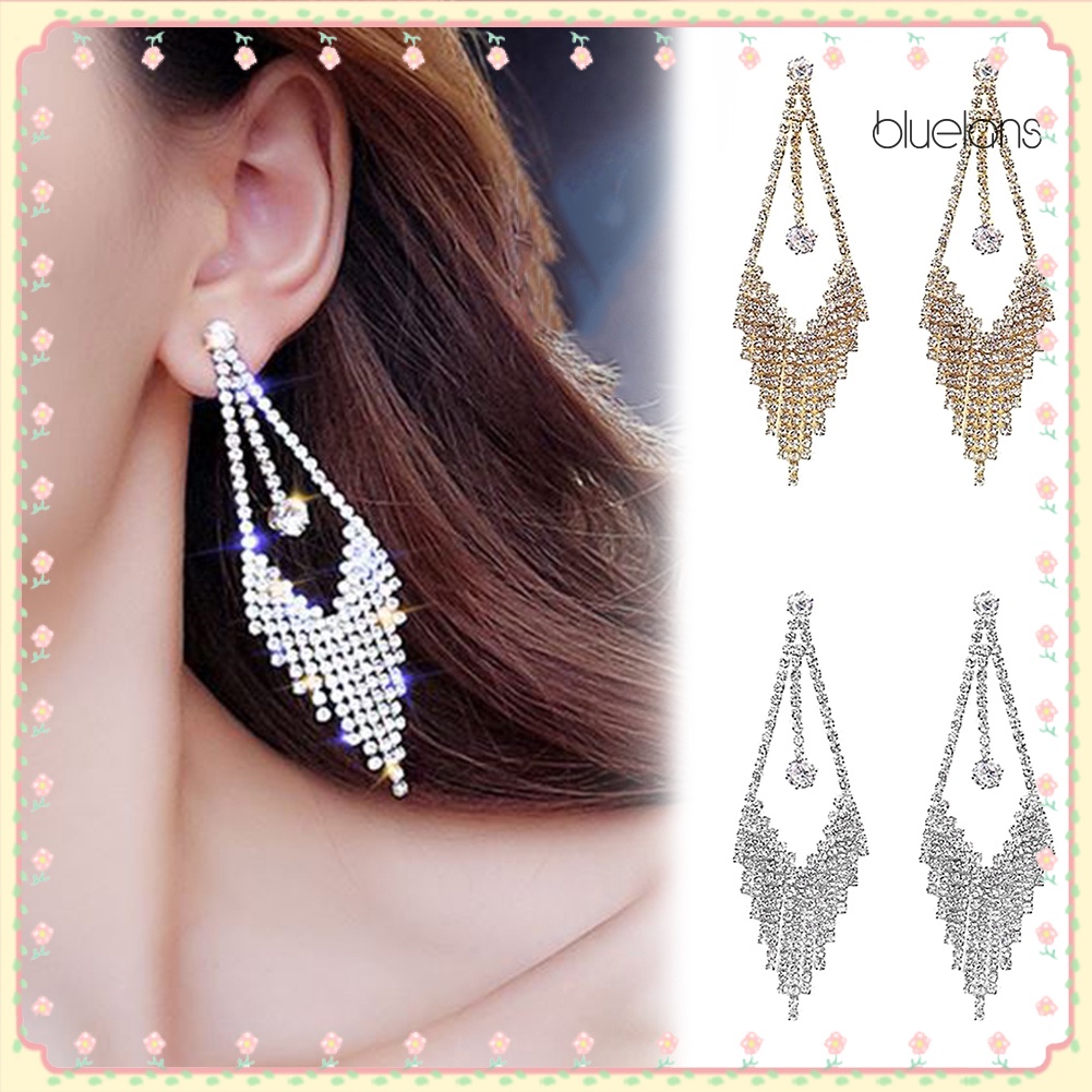 Hoa Tai Dáng Dài Đính Đá Phối Tua Rua Sang Trọng Cho Nữ