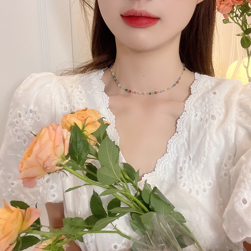 Vòng Cổ Đính Đá Pha Lê Nhiều Màu Sắc Phong Cách Thời Trang Đơn Giản