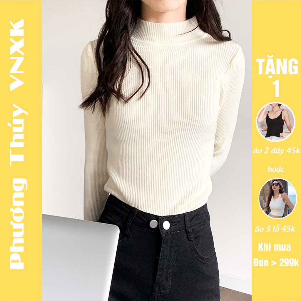 Áo len nữ PHƯƠNG THÚY VNXK cao cấp - áo len tăm nữ cổ 3p dày dặn cực ấm basic hàng Quảng Châu loại 1