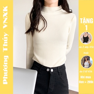 Áo len nữ phương thúy vnxk cao cấp - áo len tăm nữ cổ 3p dày dặn cực ấm basic hàng quảng châu loại 1