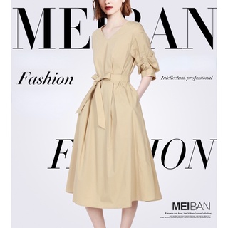 Đầm Dáng Chữ A Cổ Chữ V Thắt Dây Eo Phong Cách Hepburn Thanh Lịch Thời Trang Mùa Hè Mới 2023