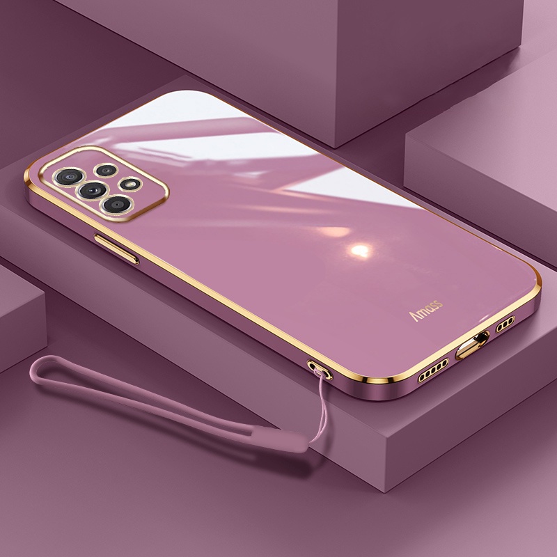 Ốp Điện Thoại Mềm Hình Vuông Mạ Viền Sang Trọng Có Dây Đeo Cho Samsung A52S A52 A32 4G 5G