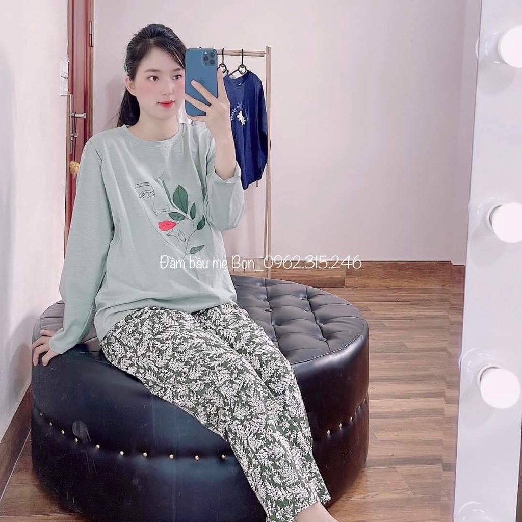 Bộ bầu và sau sinh chất cottong có chỗ cho bé tu ti