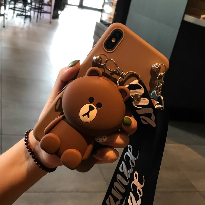 Xiaomi Mi Play,POCO F1,Redmi 6 Pro,Go,Redmi Note 6 Pro,5,5 Pro,5A Prime,4/4X Bear Brown Wallet Case +Strap