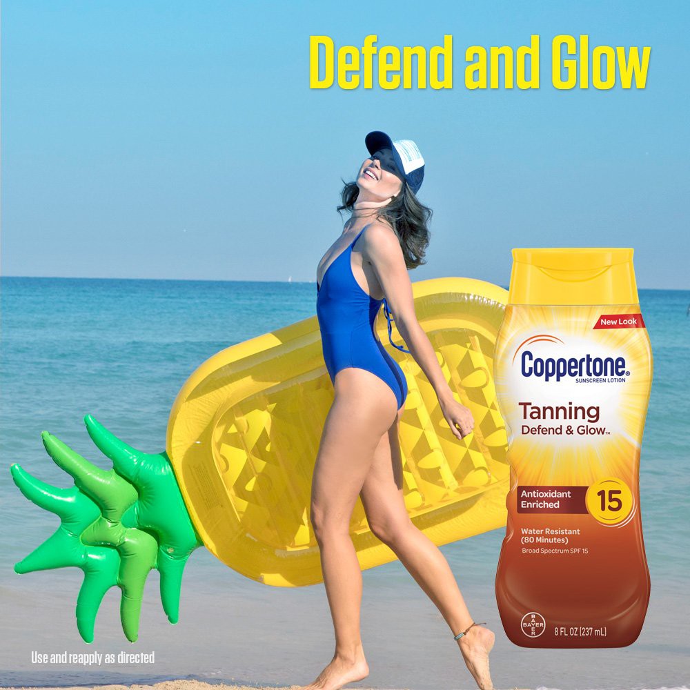 Dưỡng thể tắm nắng bảo vệ da Coppertone Sunscreen Lotion Tanning Lightweight &amp; Moisturizing SPF 8-15 237ml (Mỹ)