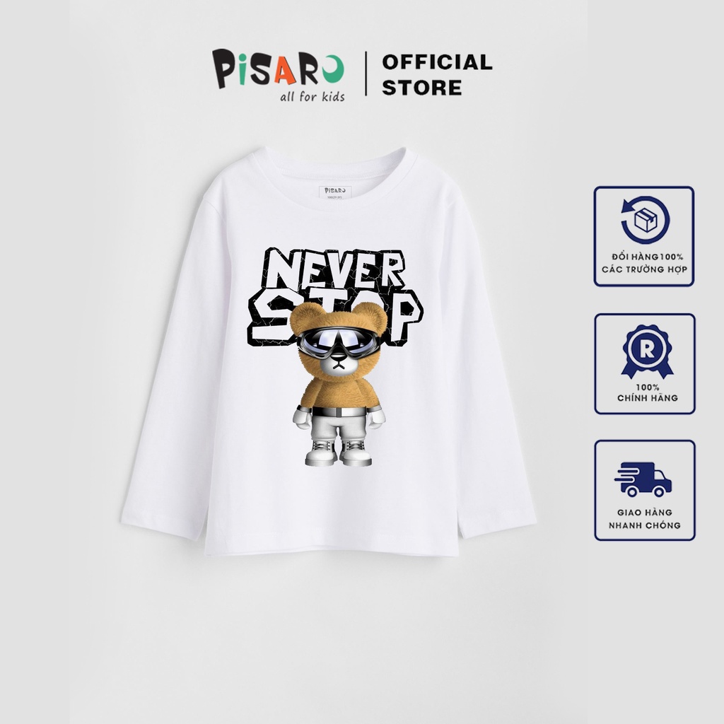 Áo phông dài tay Pisaro trẻ em chất vải Cotton mềm mịn, áo thun cho bé trai bé gái