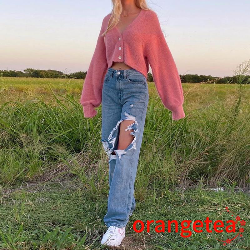 Quần Jeans Rách Lưng Cao Thời Trang Cho Nữ