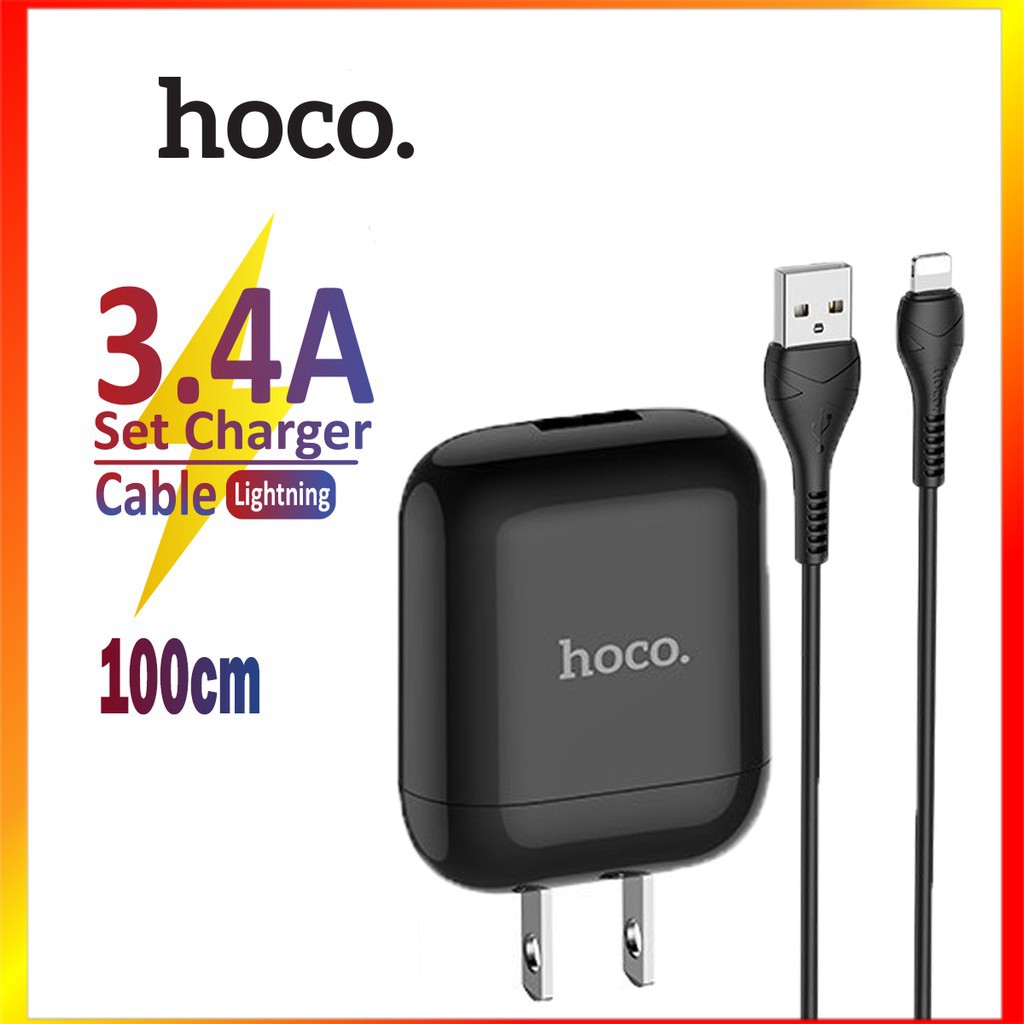 Combo cốc sạc và cáp sạc Hoco HK2 Lightning hỗ trợ sạc nhanh 3.4A cho iPhone/iPad thân cốc sạc làm từ nhựa ABS bền chắc