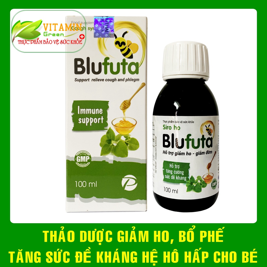 Siro ho Blufuta hỗ trợ giảm ho, long đờm, bổ phế, hỗ trợ tăng sức đề kháng hệ hô hấp cho bé